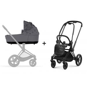 Poussette PRIAM 4 châssis Rose Gold nacelle Simply Flowers Dream Grey - Cybex - BU698